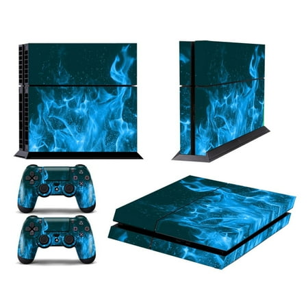 GameXcel Protective Skin Cover for Sony PS4 Console and 2 Dualshock Controllers Vinyl Playstation 4 Decal Sticker vinilo Calcomanía - Blue Fire