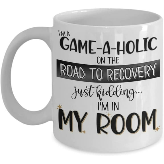 Gameaholic Mug for Gamer Boyfriend Husband Son Video Game Lover Gaming Addict Ideas Geek Nerd Teens Men or Women Funny 11 or 15 oz Black Ceramic Coffe