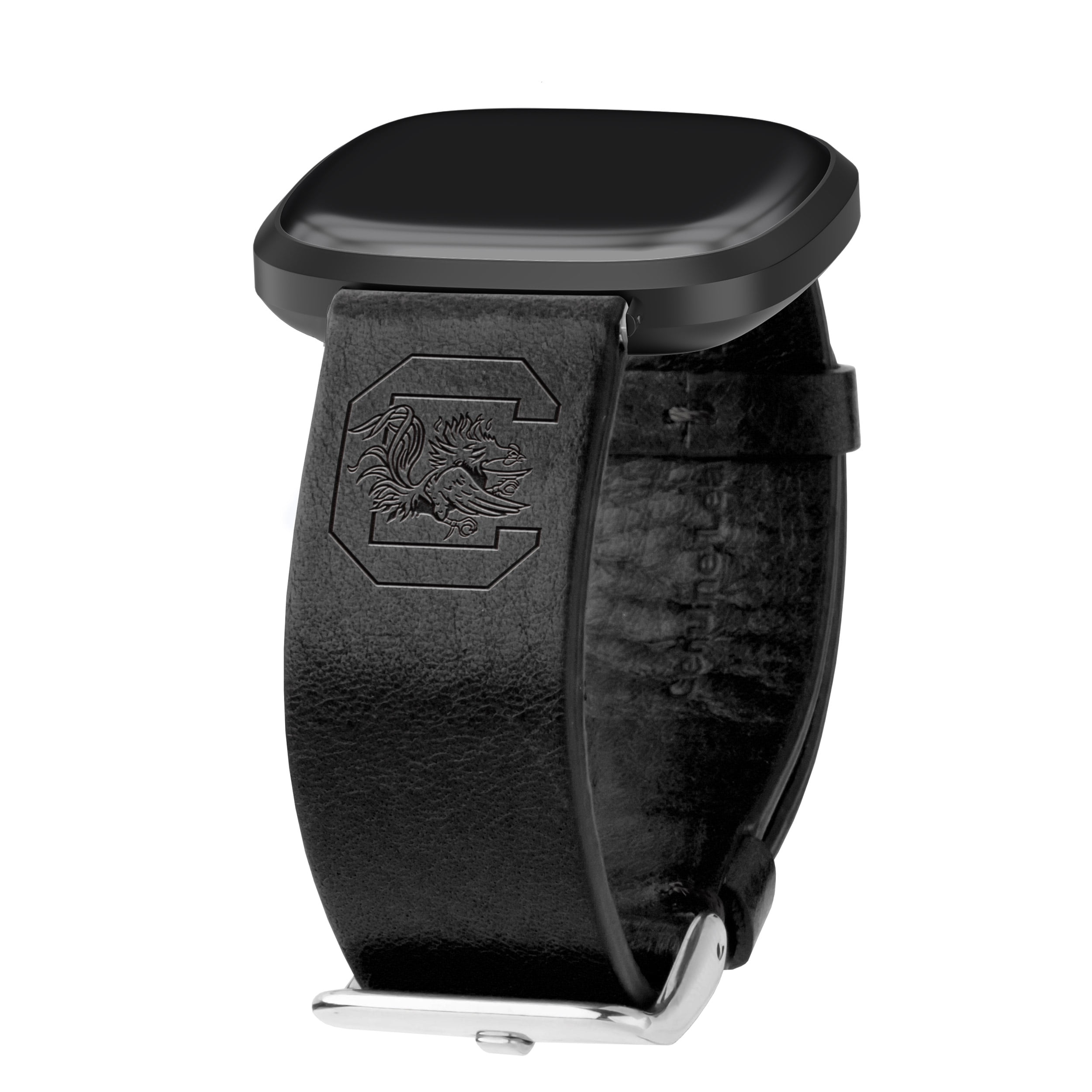 Gamecocks Premium Leather Unisex Watch Band for FitBit Versa 3 and Sense (Long Black) by Affinity Bands