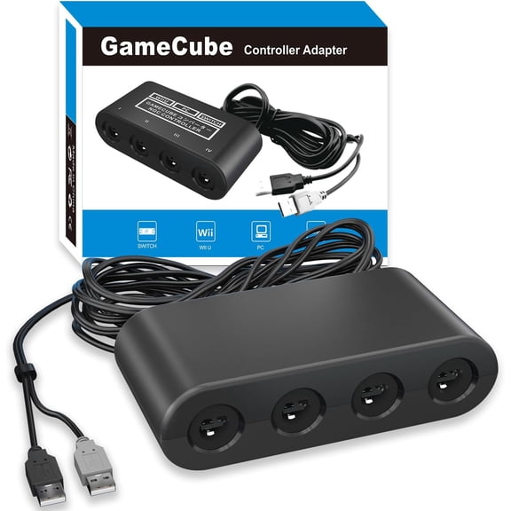 Gamecube Adapter for Switch / Wii U / PC and Switch 2 Gamecube Controller Adapter Super Smash Bros Adapters for NGC Controller Support Turbo and Vibration Features with 180cm USB Cable