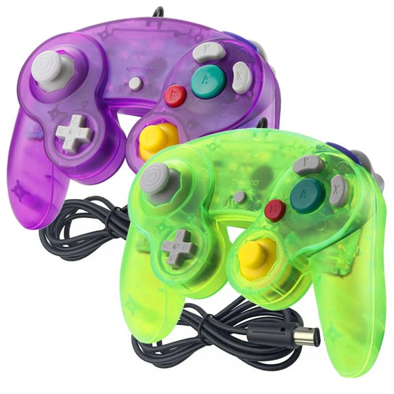 Gamecube Controller, 2 Pack NGC Classic Wired Controller for Wii Game cube Console (Clear Purple and Green)