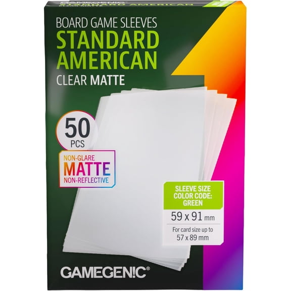 Gamegenic Matte Board Game Sleeves, Pack of 50 Matte Sleeves, 59 by 91 mm Card Sleeves Optimized for Standard American Card Games, Premium Card Protection, FFG Green Color Code