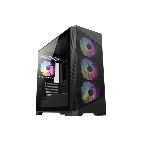 Gamemax Destroyer MB Black USB3.0 Tempered Glass Micro ATX Tower Gaming Computer Case w/Tempered Glass Panel and 4 x 120mm Autoflow Rainbow LED Fans (Pre-Installed)