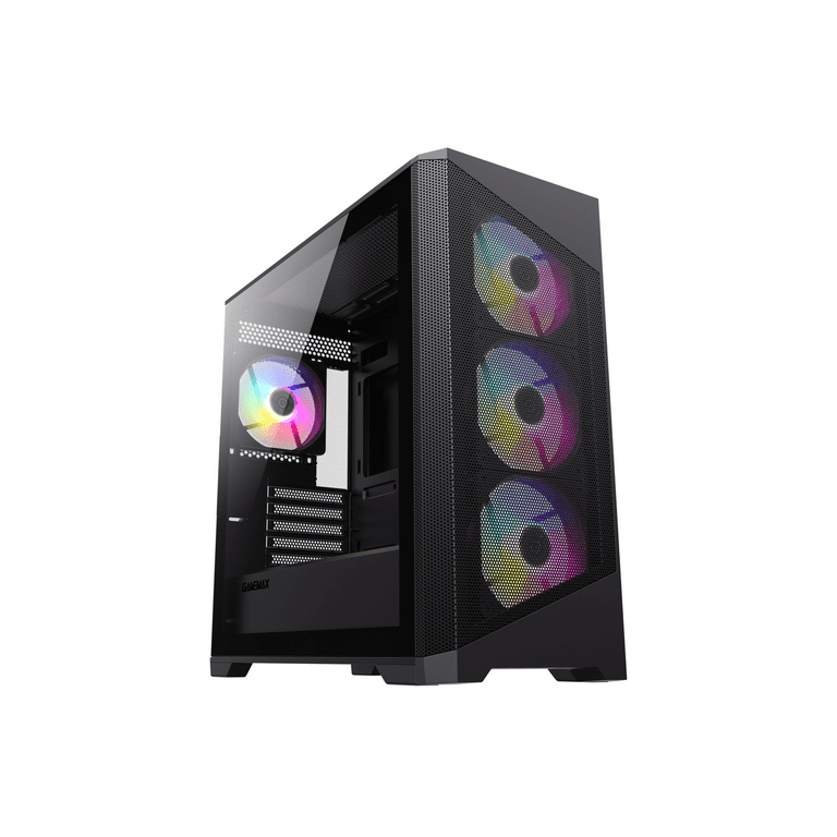 Gamemax Destroyer MB Black USB3.0 Tempered Glass Micro ATX Tower Gaming  Computer Case w/Tempered Glass Panel and 4 x 120mm Autoflow Rainbow LED  Fans (Pre-Installed) 