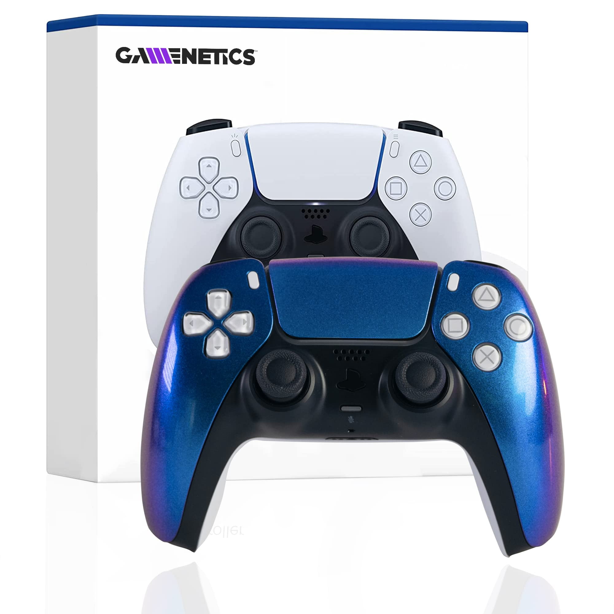 Gamenetics Custom Official Wireless Bluetooth Controller for PS5 Console - PC - Un-Modded - Video Gamepad Remote (ColorShift Aqua Violet)