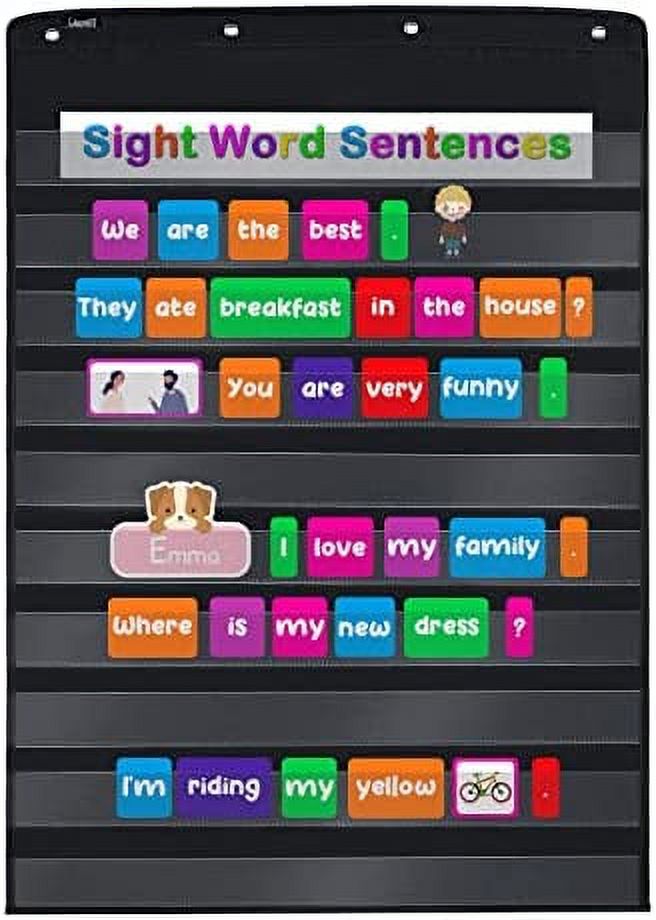 Gamenote Standard Pocket Chart for Classroom or Home 44" × 29" Black