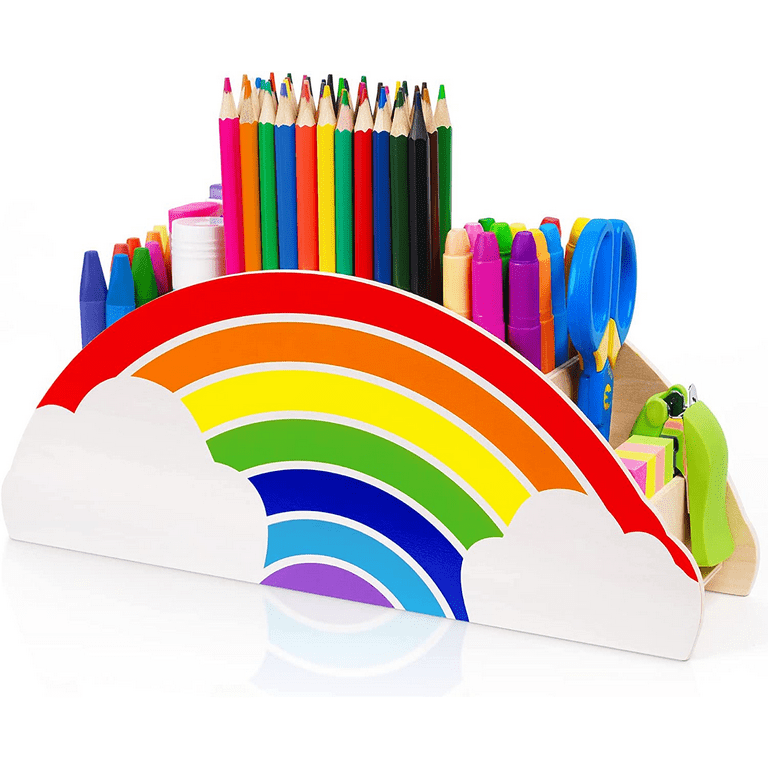 Gamenote Wooden Pencil Pen Hodlers Desk Organizer,Rainbow Stationary Home  Office Caddy Makeup Desktop Organization for Kids Women