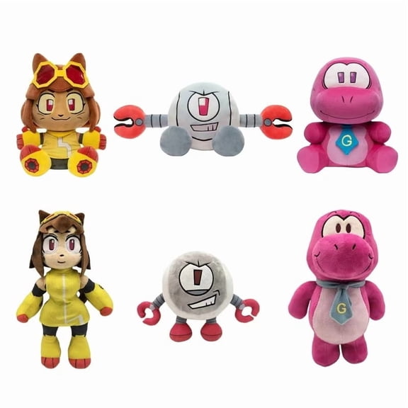 Gameoverse 6-Piece Plush Set, Kit Kaboodle and Gobbles Character Dolls, Standing and Seated, 9.8 in