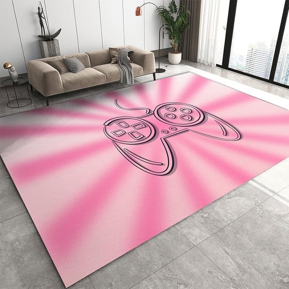 Gamepad Area Rug, Pink Geometric Stripes Background Washable Rugs, with Non-Slip Backing Large Floor Carpet for Living Room Bedroom Dining Room Office 2' x 3'