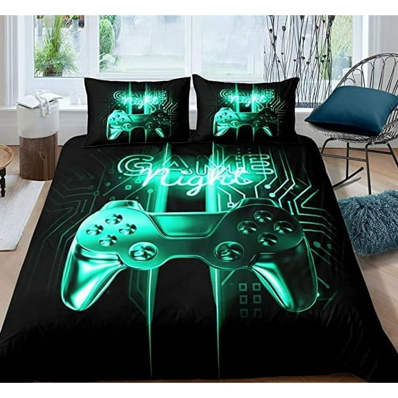 Botoutin Classic Black Retro Gamepad Comforter Bedding Set, Twin
