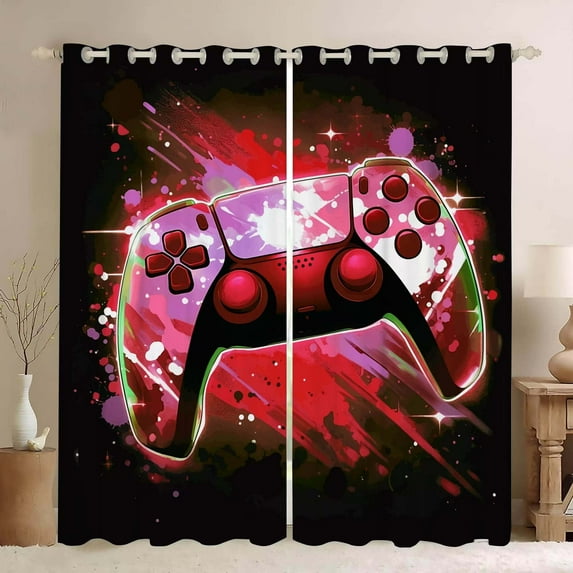 Psoiuetr Gamepad Blackout Curtains Teens Boys Kids Gaming Video Game Room Bedroom Living Room Decor Darkening Window Treatments Drapes Grommet Red 2 Panel 52" W x 63" L