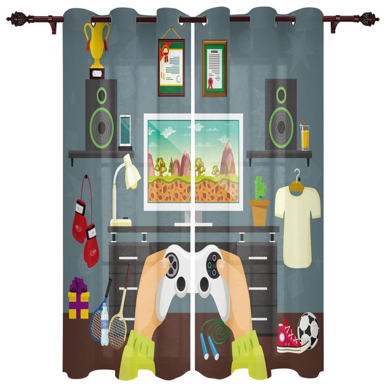 Gamepad Computer Keyboard Window Curtains for Living Room Kitchen ...