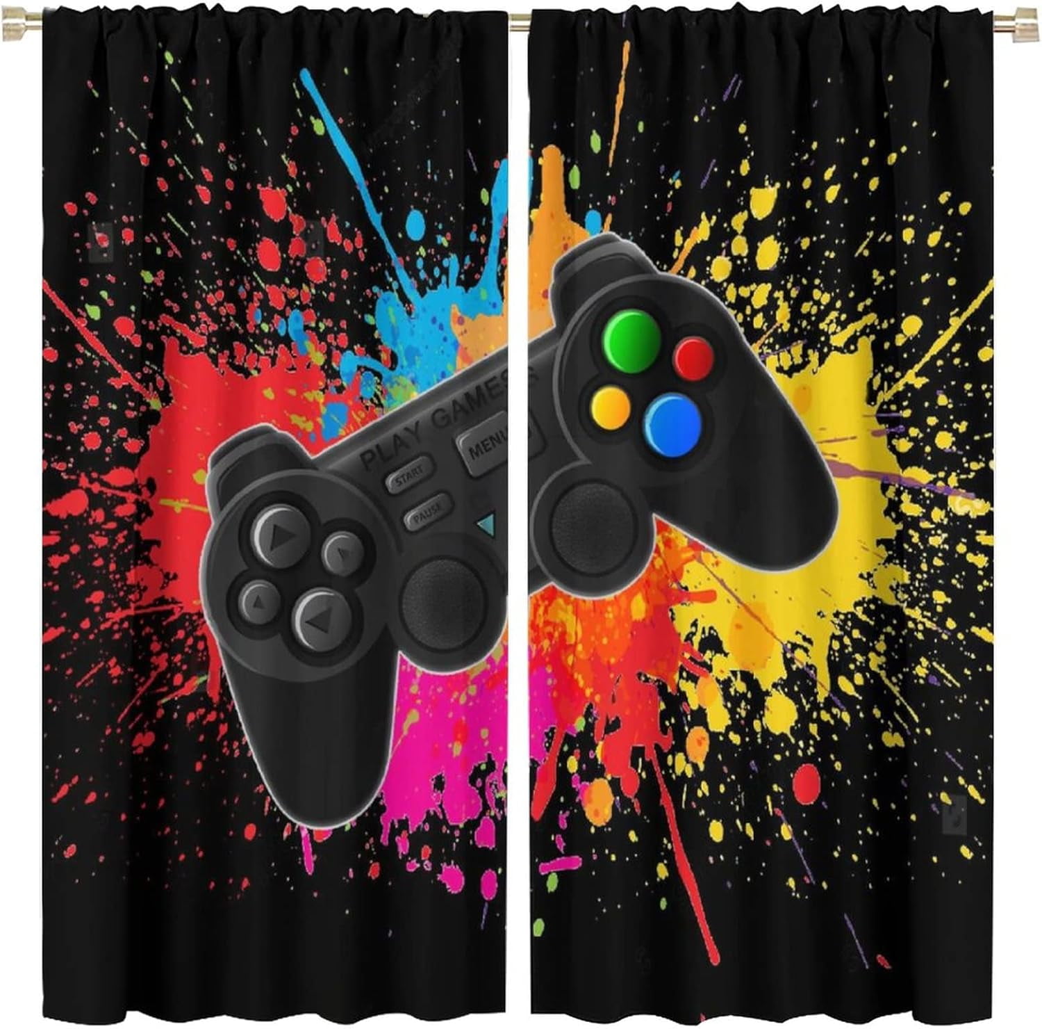 Gamepad Curtains for Boys Girls Kids Teens Colorful Game Controller Thermal Insulated Room Curtains for Living Room, 84x84 Inch Blackout