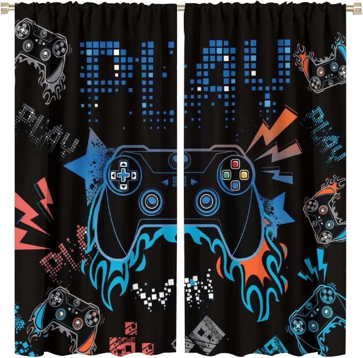 Gamepad Curtains for Kids Boys Girls Teens Colorful Game Controller Thermal Insulated Room Curtains for Living Room, 84x84 Inch Blackout