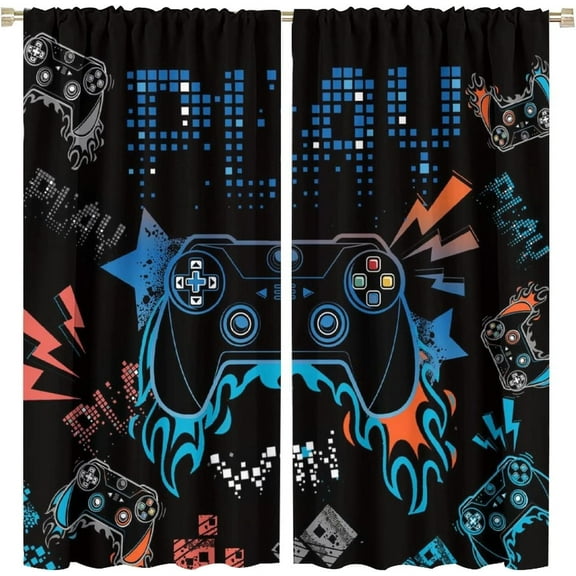 Gamepad Curtains for Kids Boys Girls Teens Colorful Game Controller Thermal Insulated Room Curtains for Living Room, 84x84 Inch Blackout