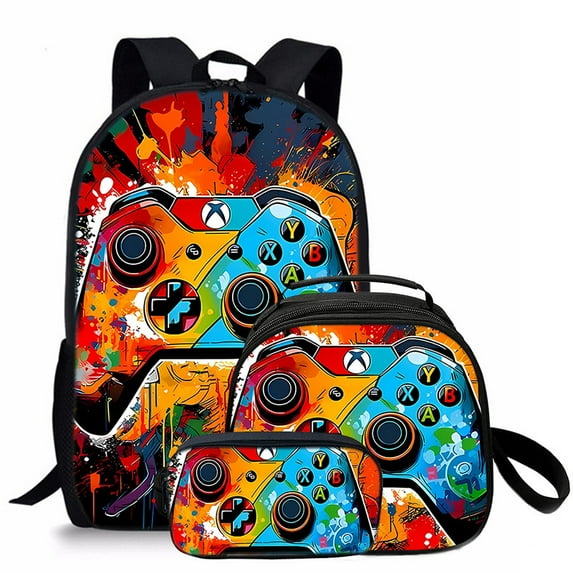 Gamepad DIY Backpack Set 3 Piece Backpack Set with Lunch Bag Pencil Case for Men Women Workplace Travel