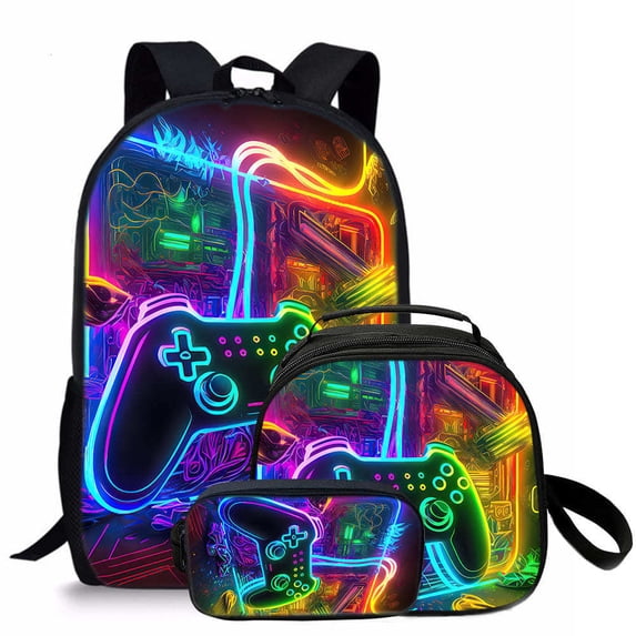 Gamepad DIY Backpack Set 3 Piece Backpack Set with Lunch Bag Pencil Case for Men Women Workplace Travel