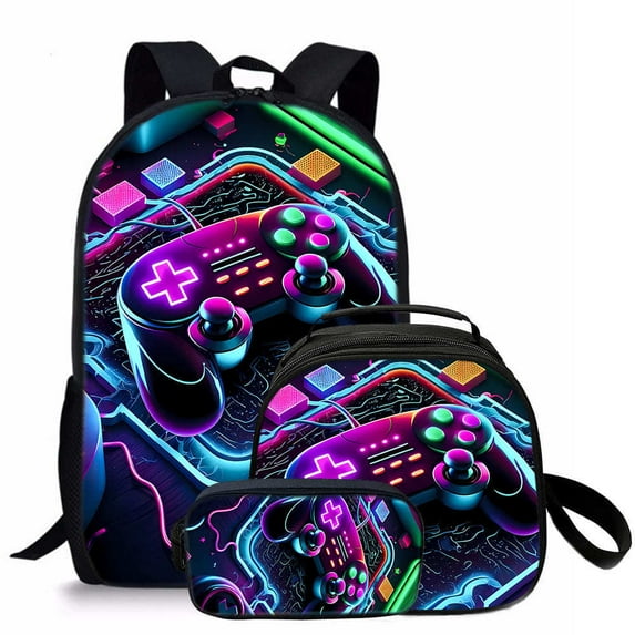 Gamepad DIY Backpack Set 3 Piece Backpack Set with Lunch Bag Pencil Case for Men Women Workplace Travel