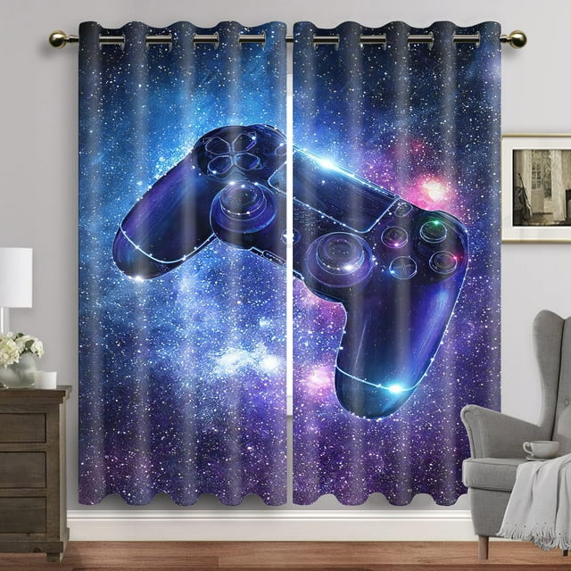 Gamepad Printed Thin Curtains for Boys Bedroom Gaming Room Decor Window