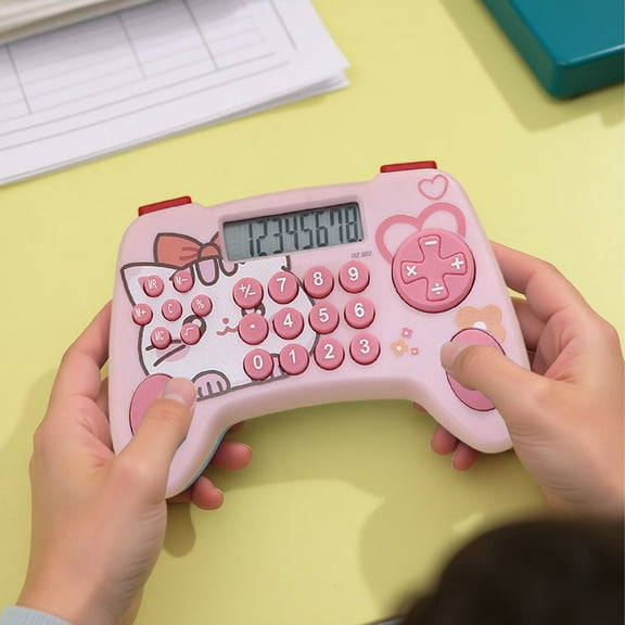 Gamepad Shaped 8-Digit LCD Calculator with Mute Buttons, Portable Desktop Calculator for School Office Accounting, Cute Math Calculator for Students Gamers