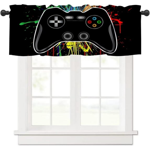 Gamepad Valances Kitchen Window Curtains,Colorful Game Controller Graffiti Style Rod Pocket Window Treatment for Boys Girls Bedroom Gaming Room Bathroom,1 Panel,54" x 18"