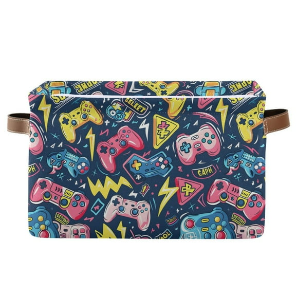 Gamepad and Lightning Storage Bins with Handle Fabric Organizer Basket Foldable Box 1 Pack 14.2x10.2x8.3