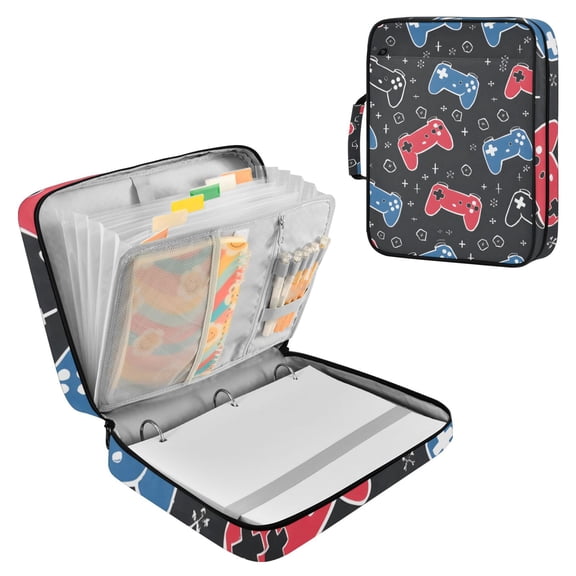 Gamepad in Black Blue Red Accordion File Organizer Expanding File Folder 3-Ring Binder Bag 500 Sheets A4 Size