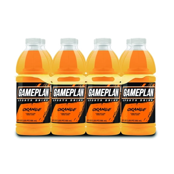 GamePlan Sports Drink Orange, 20 fl oz, 8 Pack Bottles
