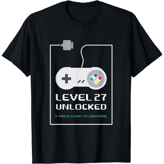 Gamer 27 Years Old 27th Birthday Gift Level 27 Unlocked T-Shirt