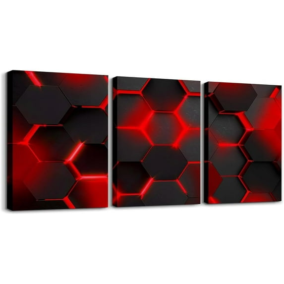 Gamer 3 Canvas Wall Art for Living Room Bedroom, Gaming Office Decorations Artwork Posters for Kids Boys Girls Teens Decor Teal and Black Game Console Painting Gamepad Honeycomb