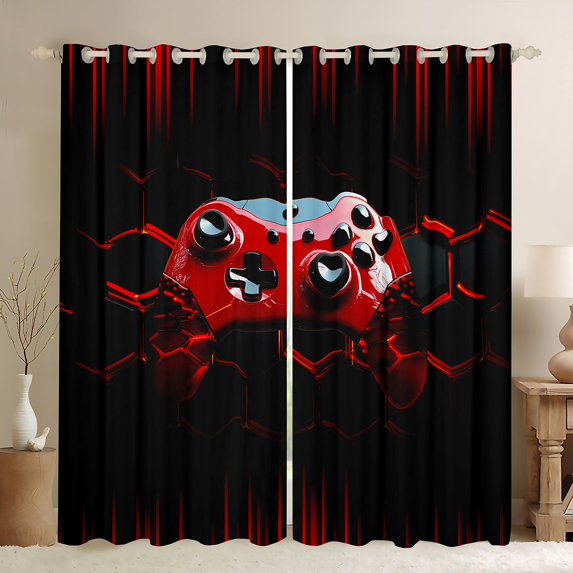 Gamer 30%-50% Blackout Curtains,Gaming Curtains Cool Video Game Black Bedroom Curtains Red Geometric Honeycomb Window Curtains for All Season Gamepad Home Curtains,84"Wx84"L