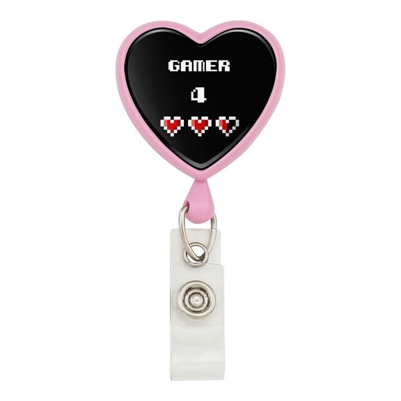 Gamer 4 Life for Pixel Hearts Geek Heart Lanyard Retractable Reel Badge ID Card Holder - Pink
