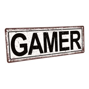 Gamer 4"x12" Metal Sign, Wall Décor for Mancave, Den, and Gameroom