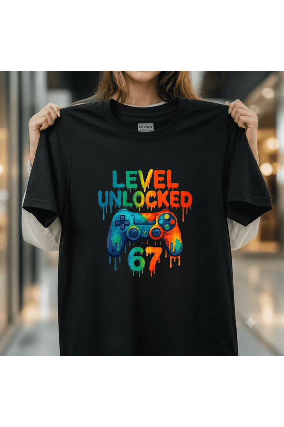 Gamer 67 Drip Level Unlocked 67 Video Game Gen Alpha Meme Tee Unisex T-Shirt, up to size 5XL