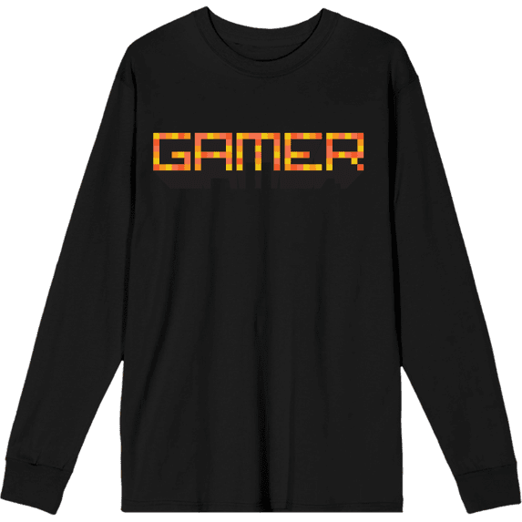 Gamer Adult Black Crew Neck Long Sleeve Tee-Medium
