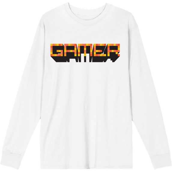 Gamer Adult White Crew Neck Long Sleeve Tee-3XL