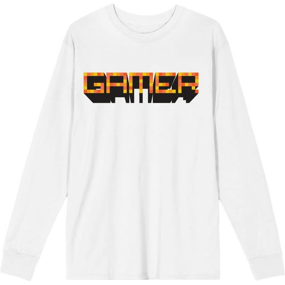 Gamer Adult White Crew Neck Long Sleeve Tee-Medium