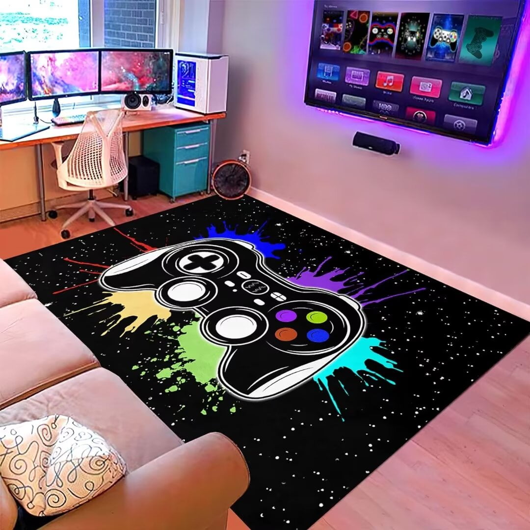 Gamer Area Rugs for Bedroom Boys Cartoon Painting Gamepad Home Carpet