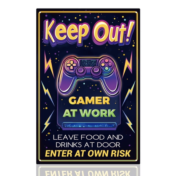 Gamer At Work Warning Sign Gaming Wall Decor Keep Out Gamer at Work Metal Tin Sign for Gaming Room Wall Door Decoration Christmas Gaming Gift