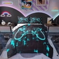 thumbnail image 1 of Gamer Bedding King Gaming Room Decor Comforter Sets, Geometry Honeycomb Print Bedding Comforter Sets Modern Abstract Plaid Duvet Insert 3 Pcs, Gamepad Controller Decor Quilt Reversible Teal, 1 of 7