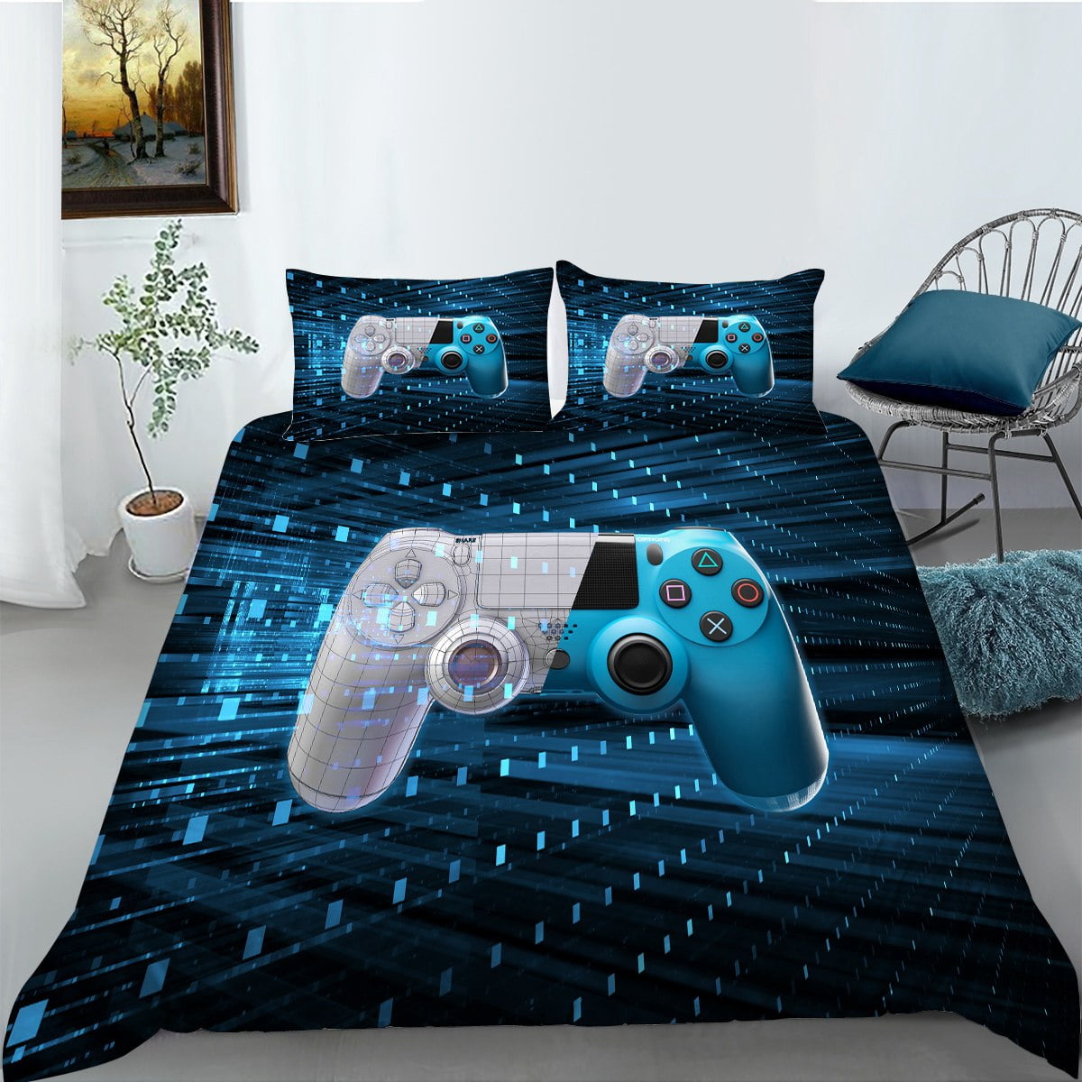 Gamer Bedding Set Full Size for Kids Boys Game Room Decor Gaming