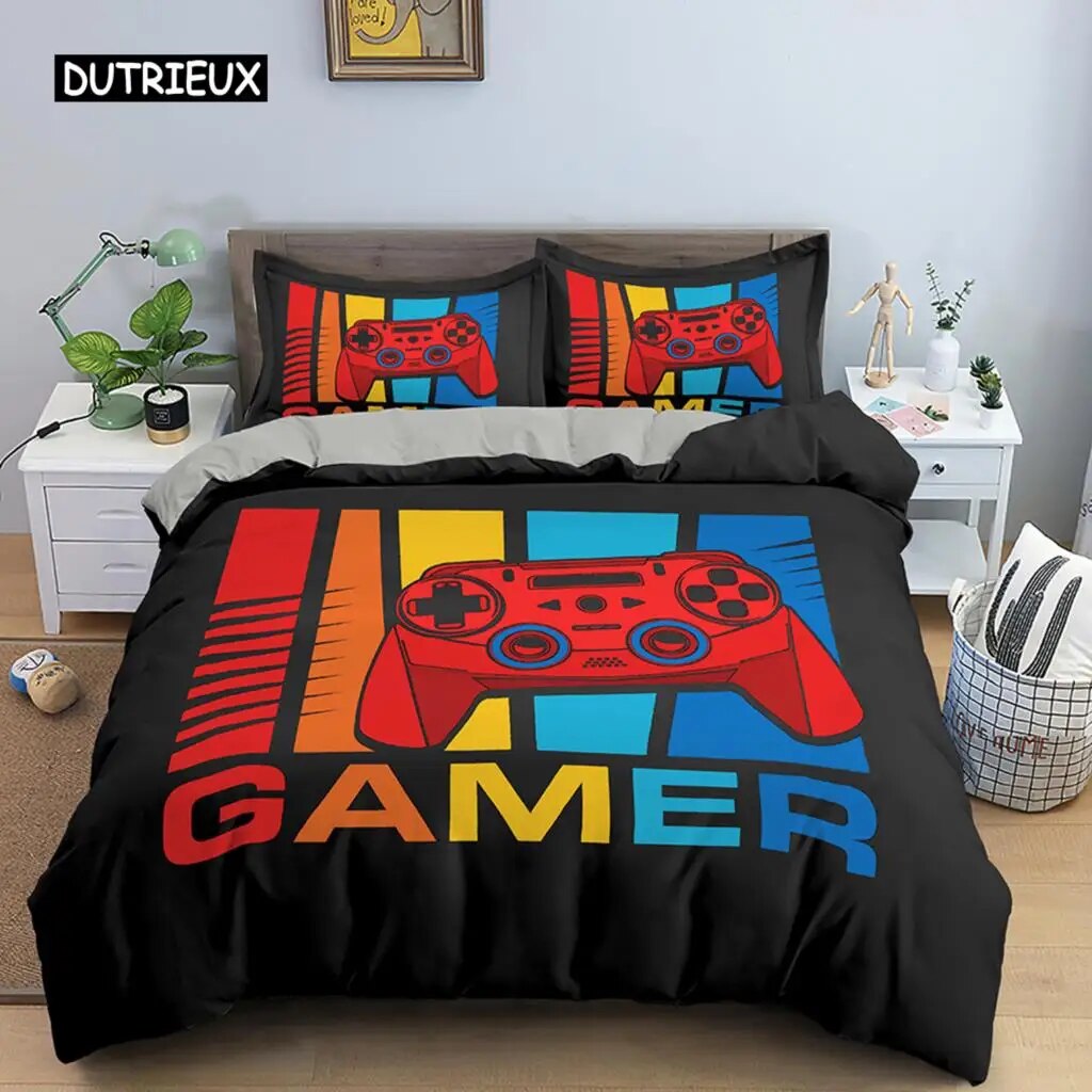 Gamer Bedding Set Retro Game Handle Duvet Cover Teen Boy Girl Polyester
