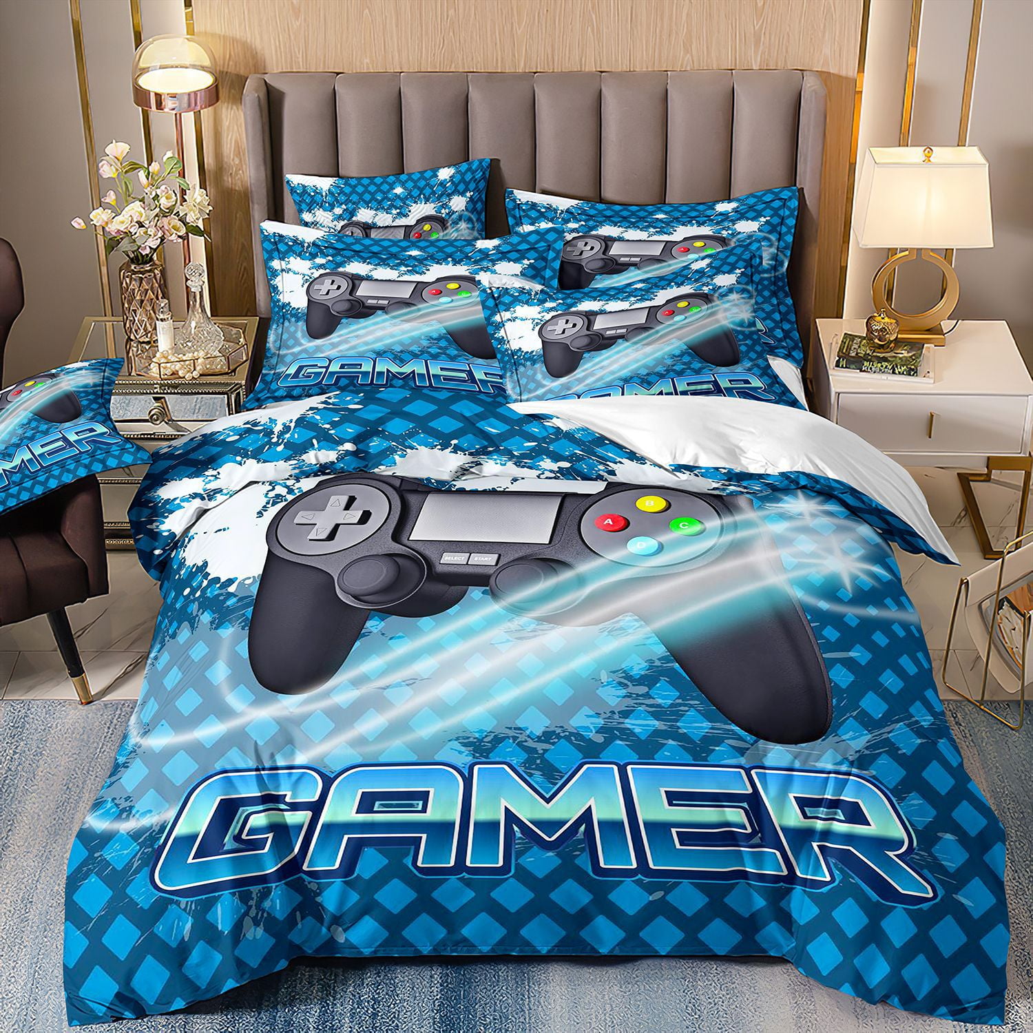 Gamer Bedding Sets for Boys,3 Pieces Ultra Soft Video Games Duvet Cover Sets Twin Size,1 Gamepad