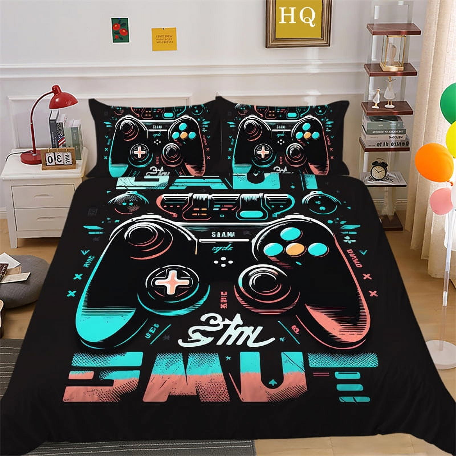Gamer Bedding Sets for Boys,3 Pieces Ultra Soft Video Games Duvet Cover Sets Twin Size,1 Gamepad