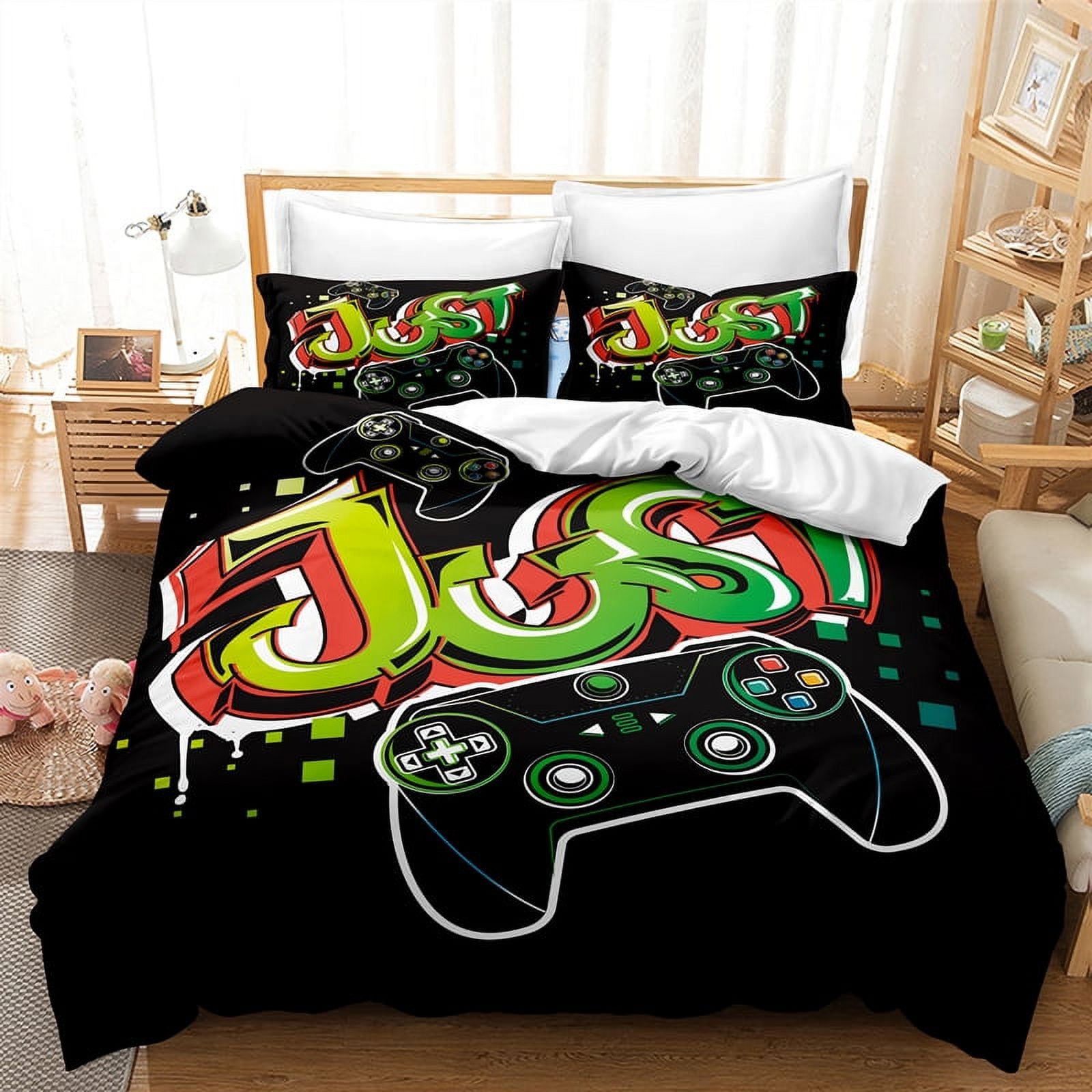 Gamer Bedding Sets for Boys, Gaming Duvet Cover Set Twin Size, Boys Video Games Comforter Cover