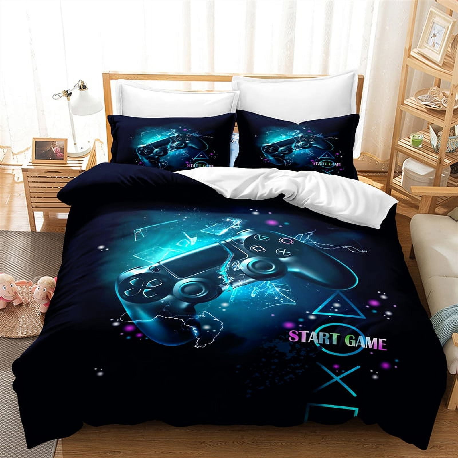 Aimuan Gamer Bedding Set - 3D Gamepad Comforter & Pillowcases For Boys, Video Game Themed Room Decor (Twin, Purple)