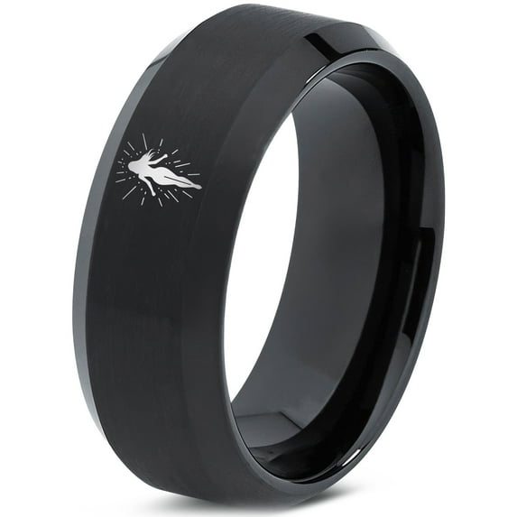 Tungsten Gamer Wedding Gift Rings for Men Black Best Friend Gifts 6mm Fingerprint Memorial