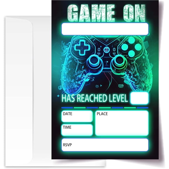 Gamer Birthday Invitations, Video Game Birthday Party, Gaming Party Decorations, Birthday Party Invitations For Boys Girls, Kids Birthday Invitations, 20 Cards with 20 Envelopes.(115)