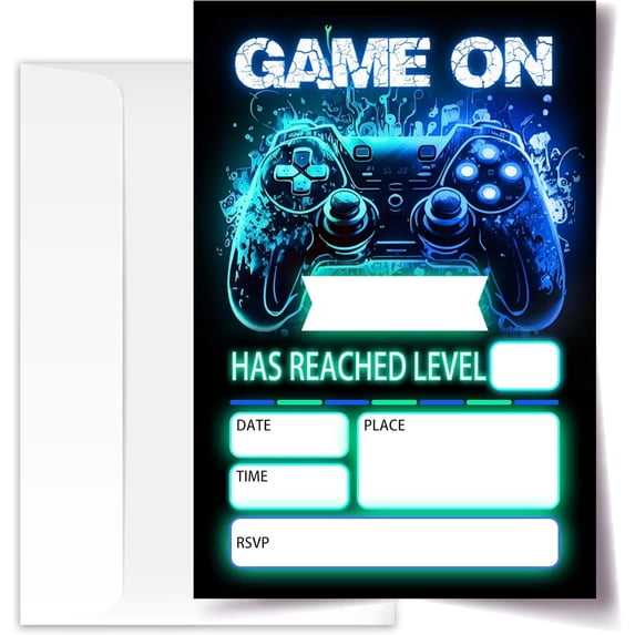 Gamer Birthday Invitations, Video Game Birthday Party, Gaming Party Decorations, Birthday Party Invitations For Boys Girls, Kids Birthday Invitations, 20 Cards with 20 Envelopes.(117)
