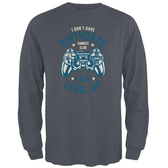 Gamer Birthday Level Up Blue Mens Long Sleeve T Shirt Charcoal 2XL